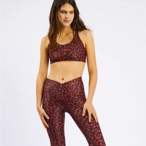 Beach Riot Sports Bra and Leggings Ribbed Cara Wine Leopard Print Set